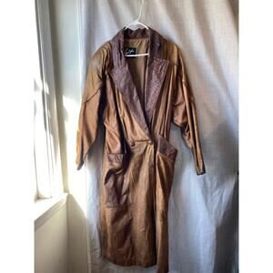 Vintage Winnit Genuine Leather Trench Coat with Faux Snakeskin Accents 80s Style